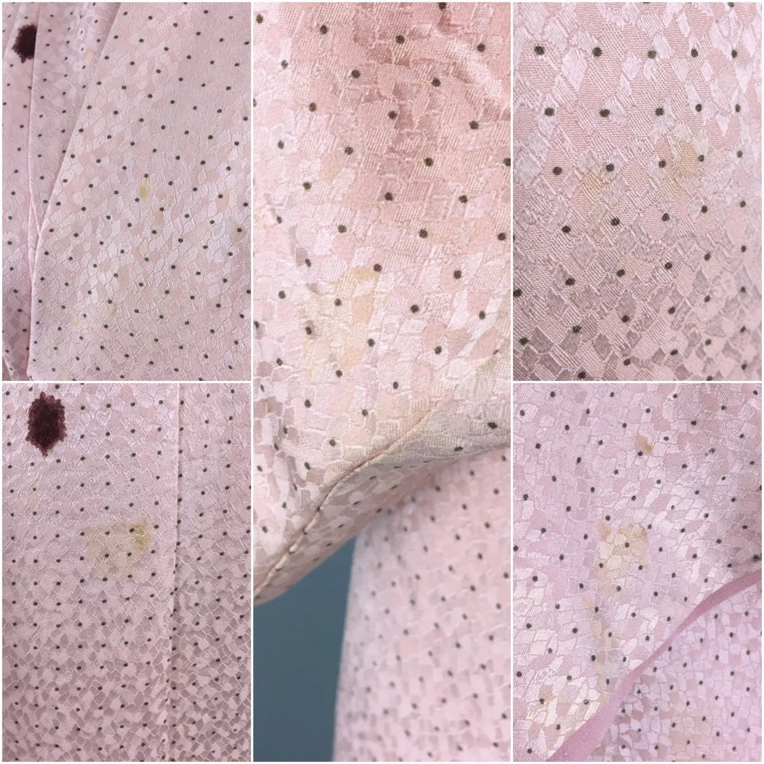 1950s Vintage Silk Kimono Robe with Pink Shibori Polka Dots