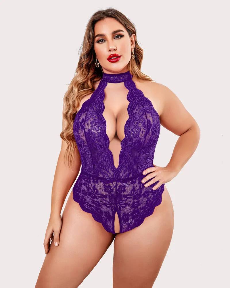 2 Packs Plus Size Lingerie Lace Halter Teddy