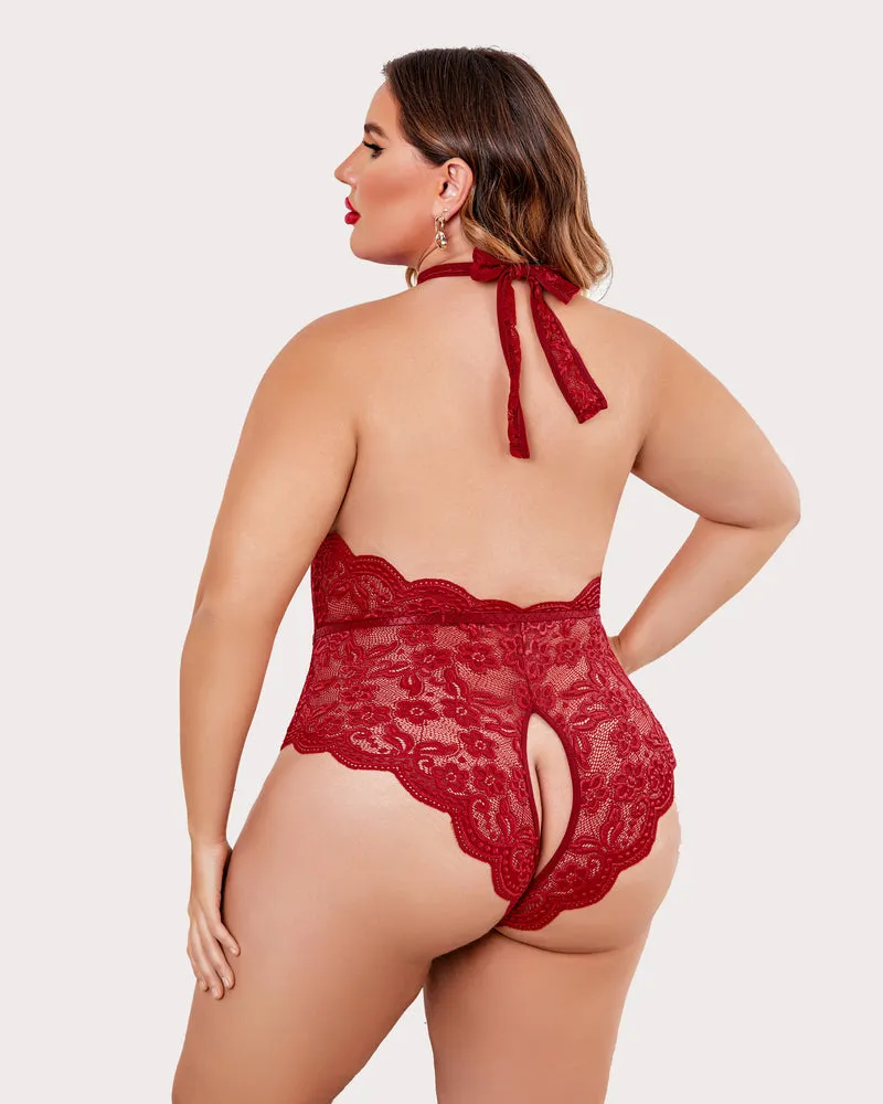 2 Packs Plus Size Lingerie Lace Halter Teddy