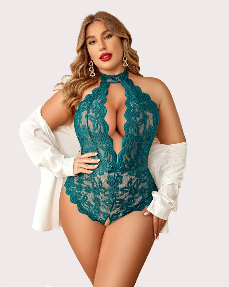 2 Packs Plus Size Lingerie Lace Halter Teddy
