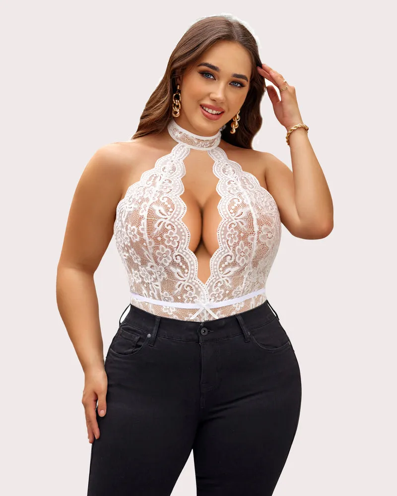 2 Packs Plus Size Lingerie Lace Halter Teddy
