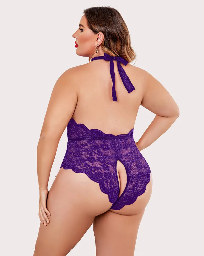 2 Packs Plus Size Lingerie Lace Halter Teddy