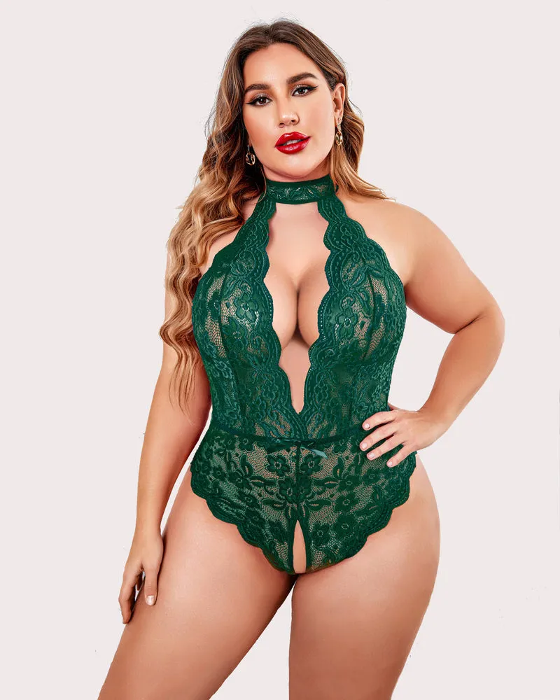2 Packs Plus Size Lingerie Lace Halter Teddy