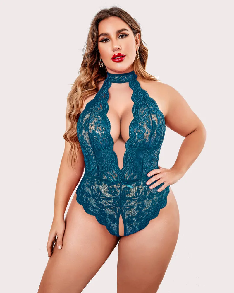 2 Packs Plus Size Lingerie Lace Halter Teddy