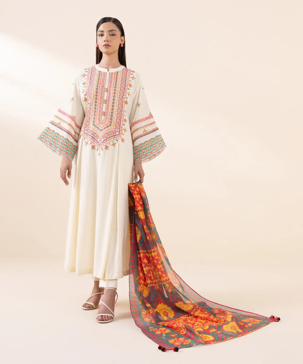 2 Piece - Embroidered Cambric Suit