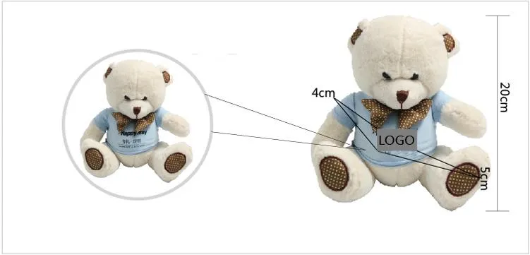 20cm Teddy Bear Plush Toy With Polka Dot Bow