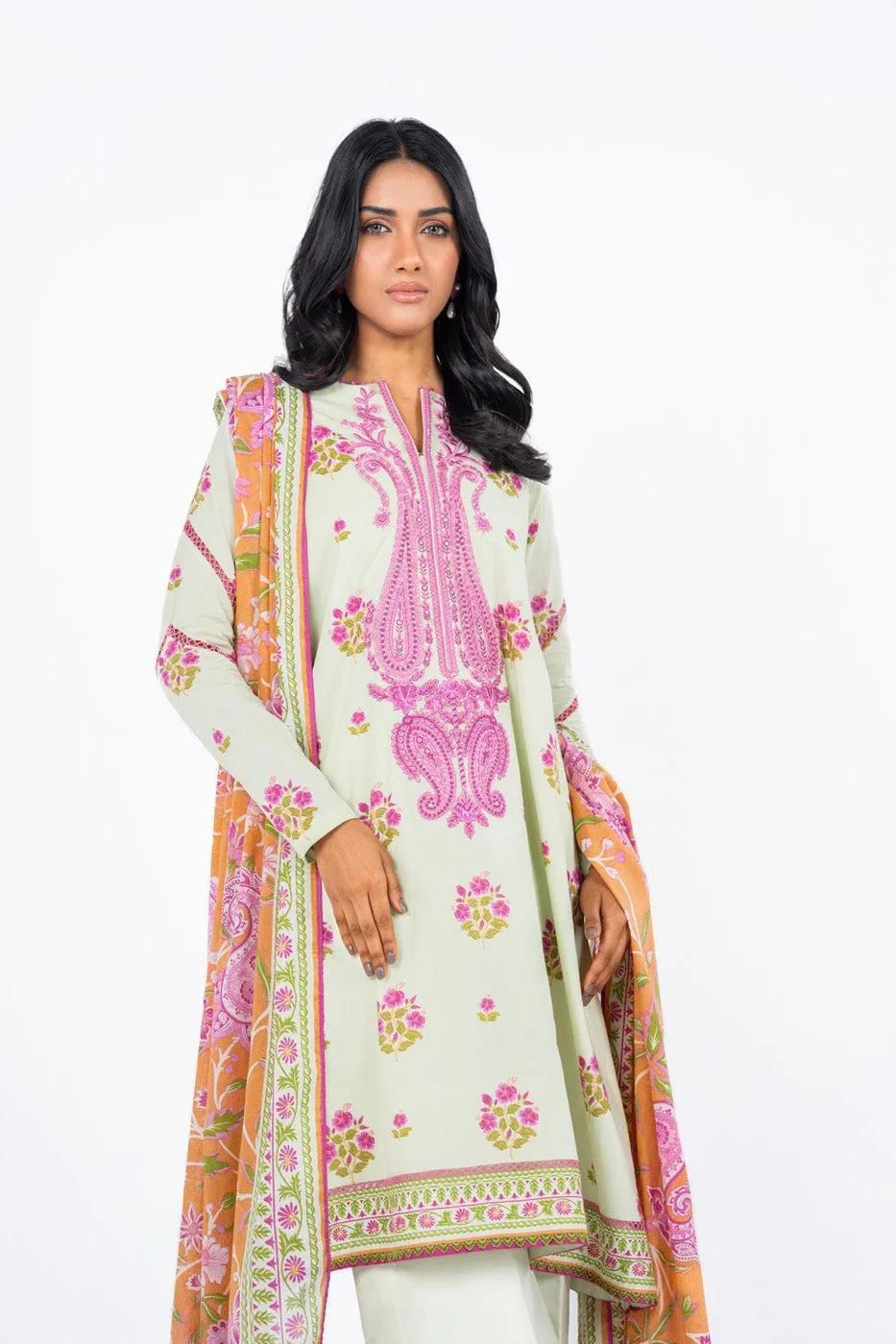 3 Pc Embroidered Lawn Suit With Lawn Dupatta