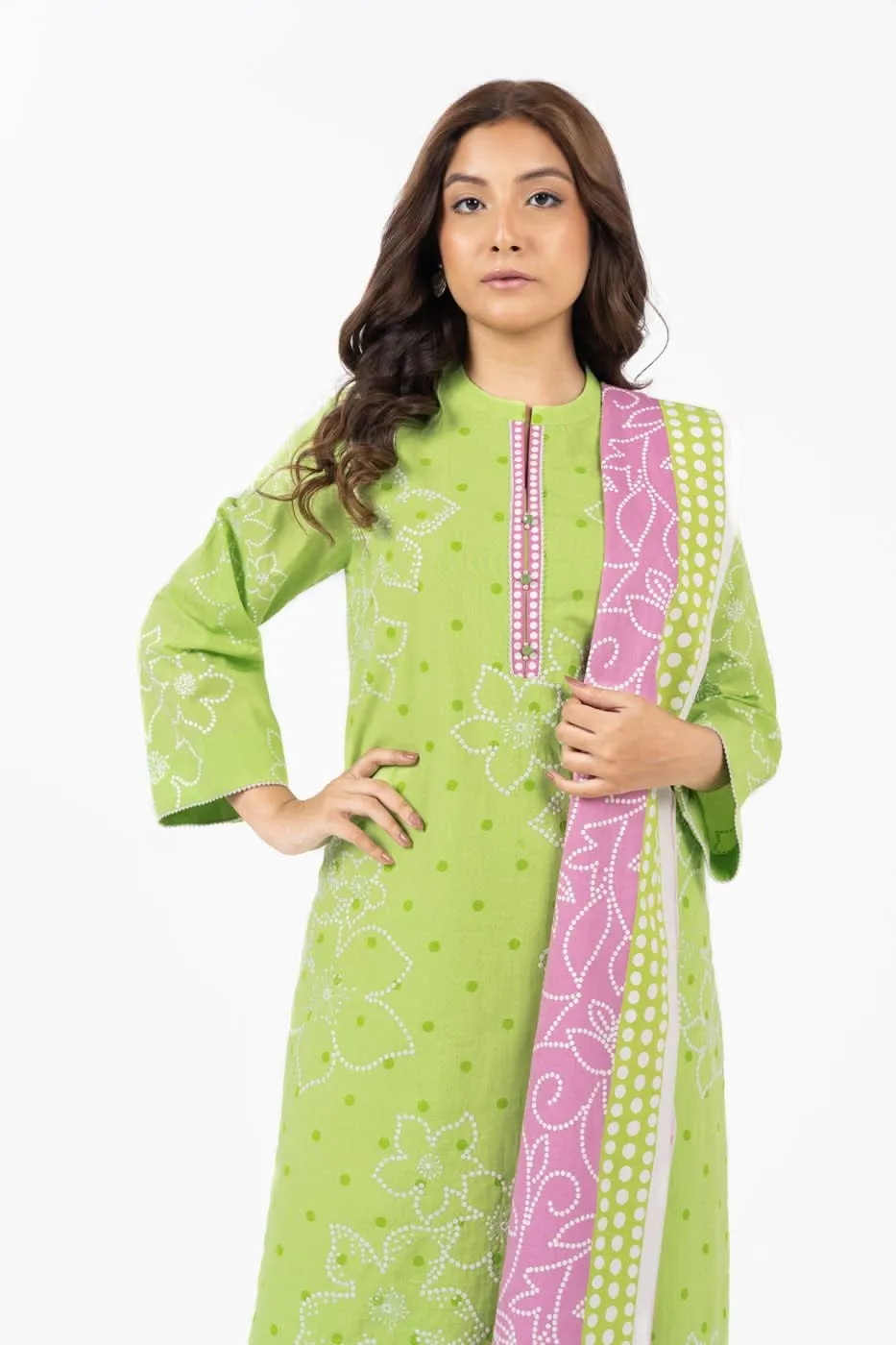 3 Piece Embroidered Cambric Suit with Lawn Dupatta