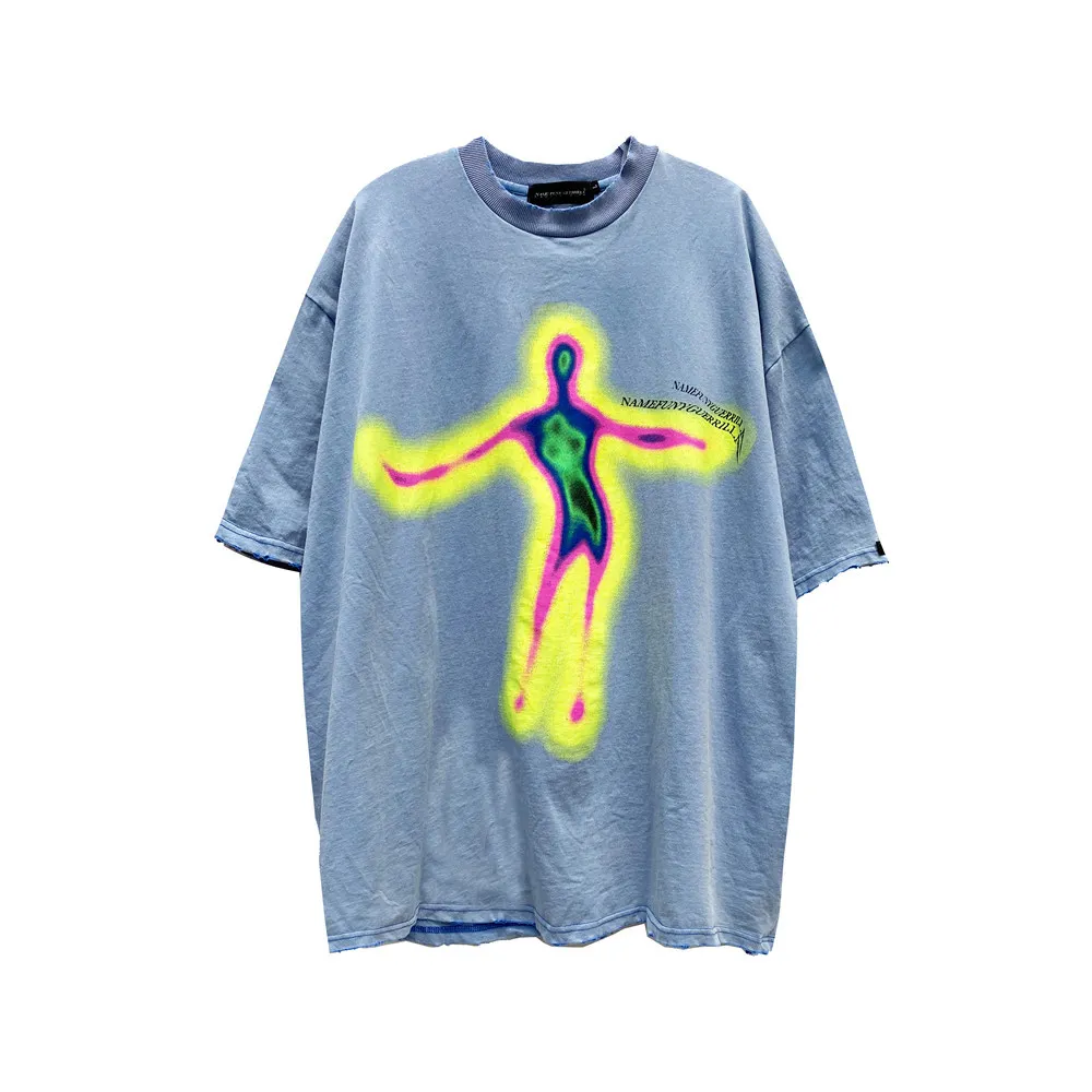 Abstract Silhouette Graphic Washed T-Shirt