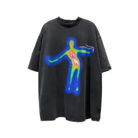 Abstract Silhouette Graphic Washed T-Shirt