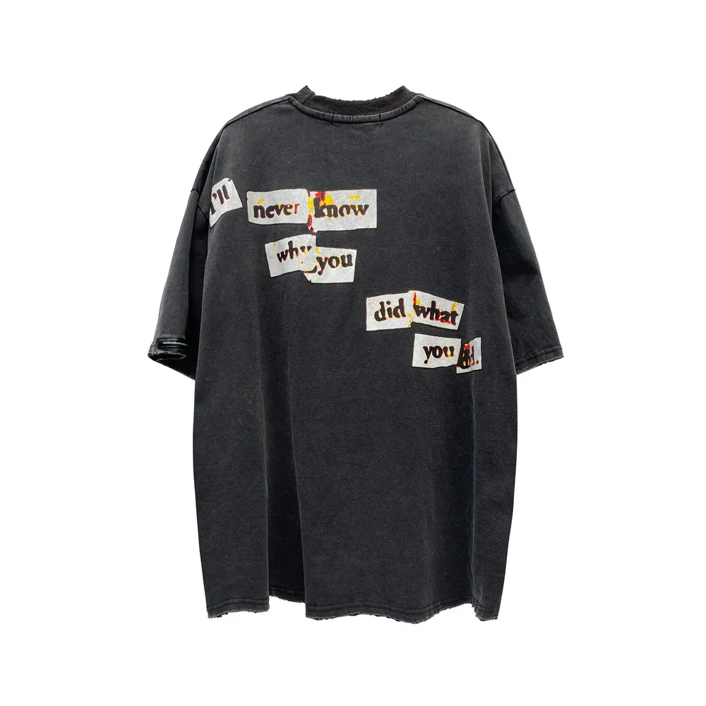 Abstract Silhouette Graphic Washed T-Shirt