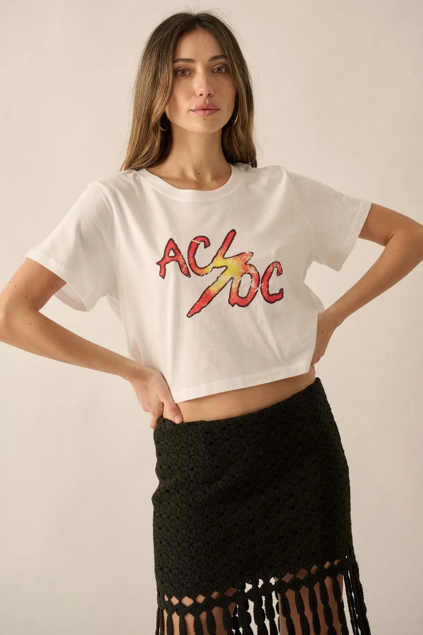 AC/DC Vintage Logo Cropped Graphic Tee
