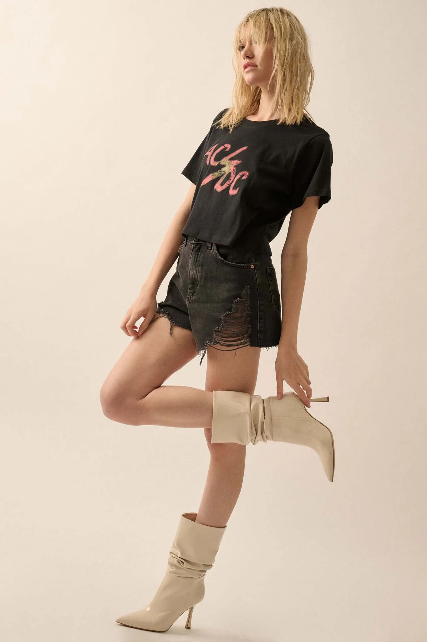 AC/DC Vintage Logo Cropped Graphic Tee