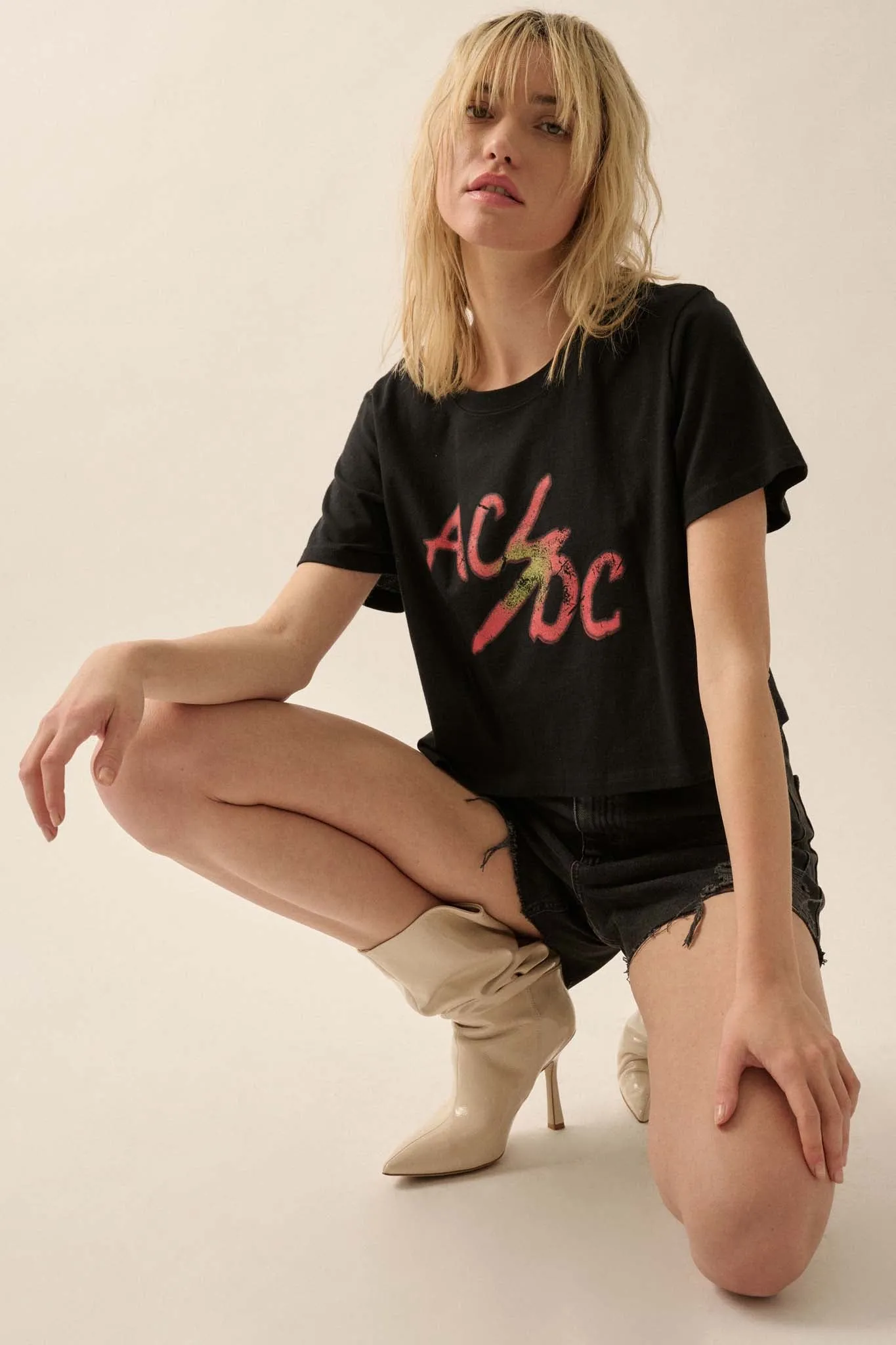 AC/DC Vintage Logo Cropped Graphic Tee