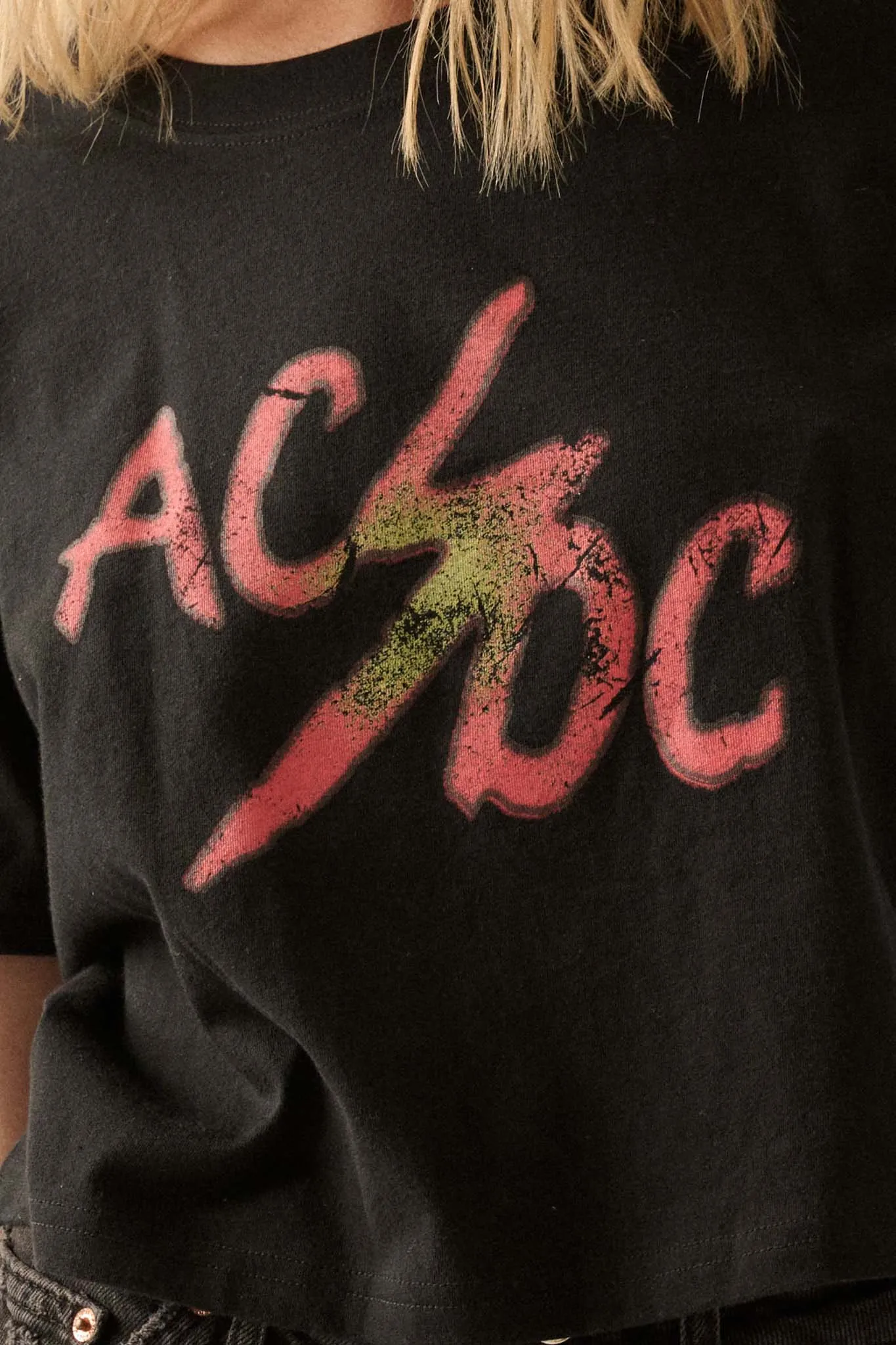 AC/DC Vintage Logo Cropped Graphic Tee
