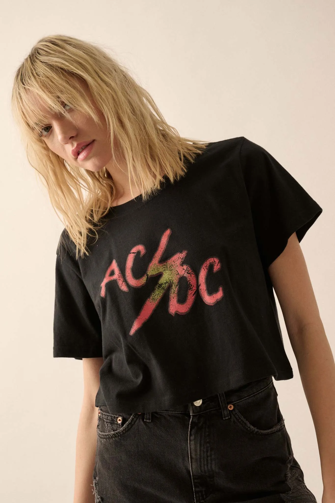 AC/DC Vintage Logo Cropped Graphic Tee