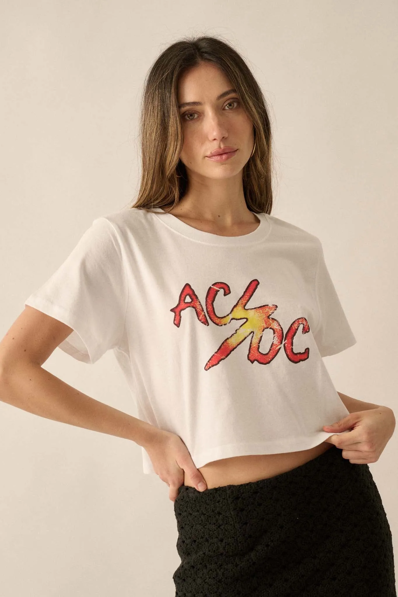 AC/DC Vintage Logo Cropped Graphic Tee