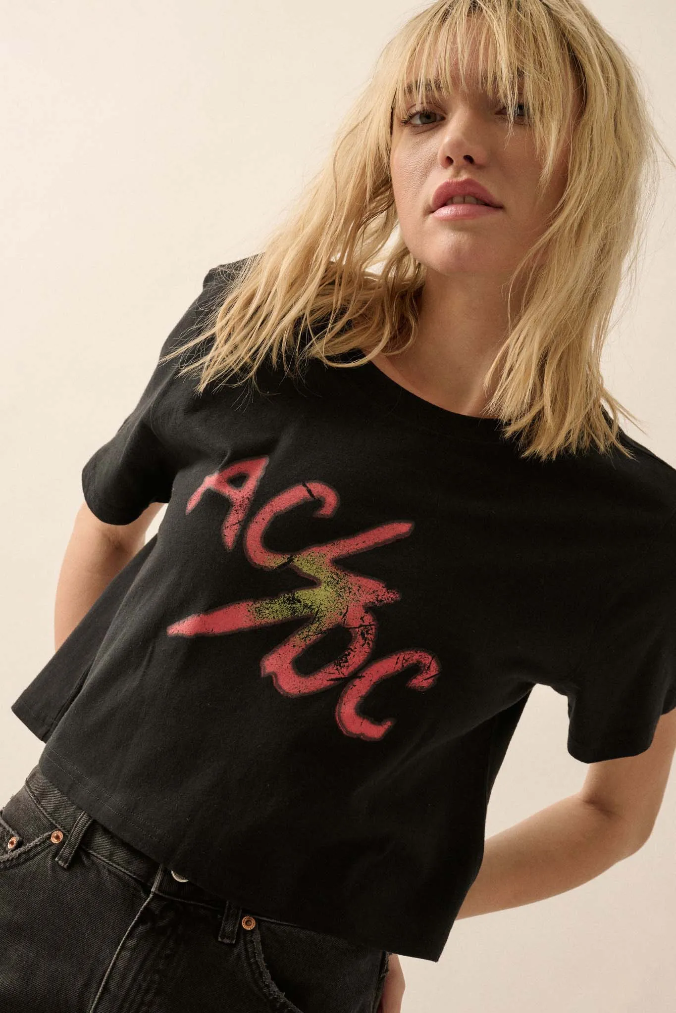 AC/DC Vintage Logo Cropped Graphic Tee