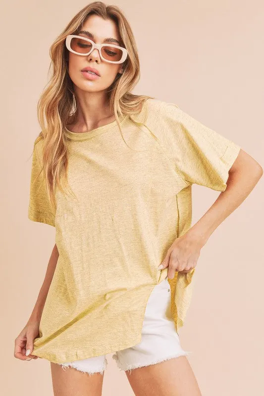 Aemi   Co Asymmetrical Front Slit Round Neck Raglan Sleeve T-Shirt