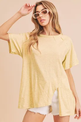 Aemi   Co Asymmetrical Front Slit Round Neck Raglan Sleeve T-Shirt