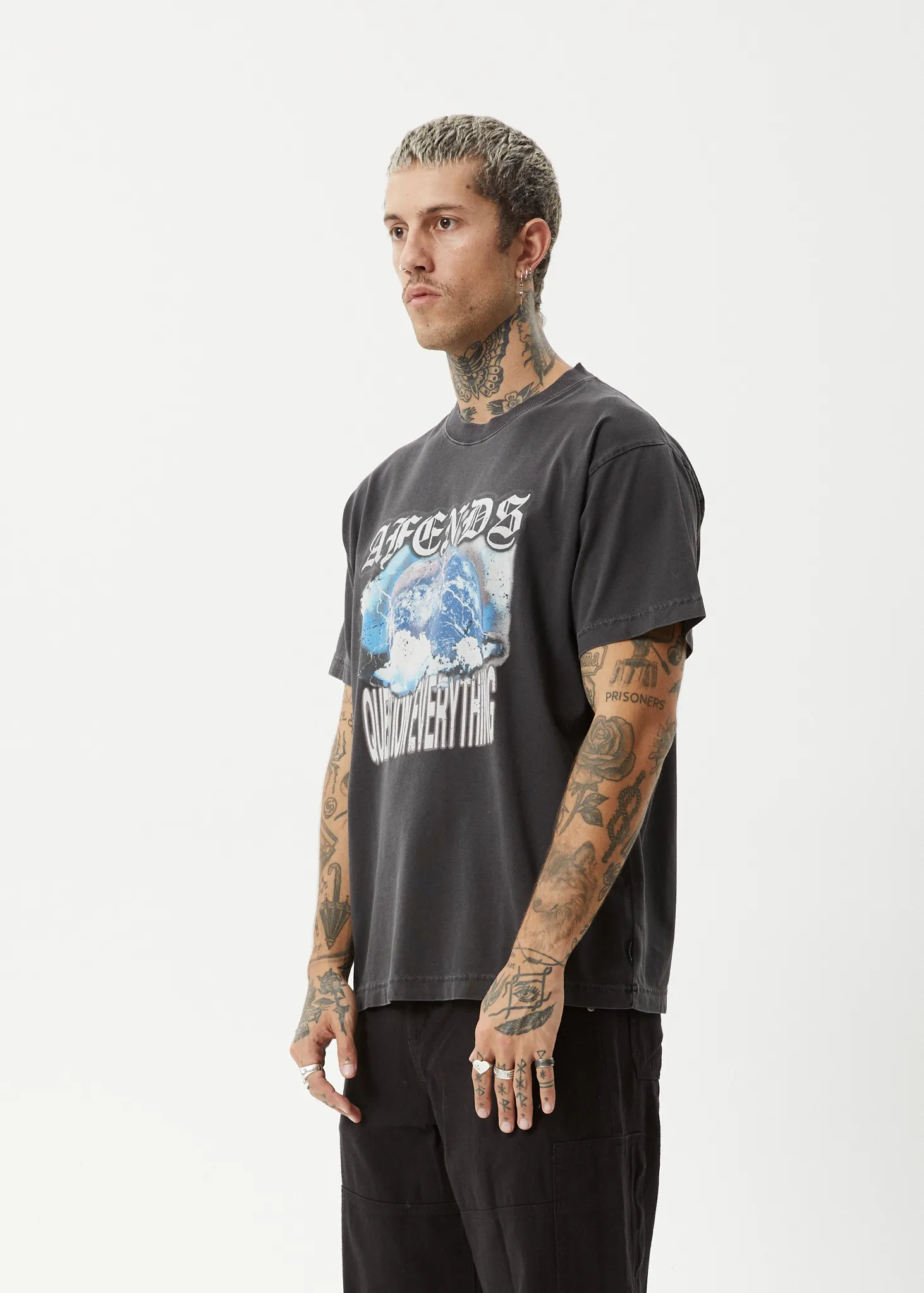AFENDS Mens Return - Boxy T-Shirt - Stone Black