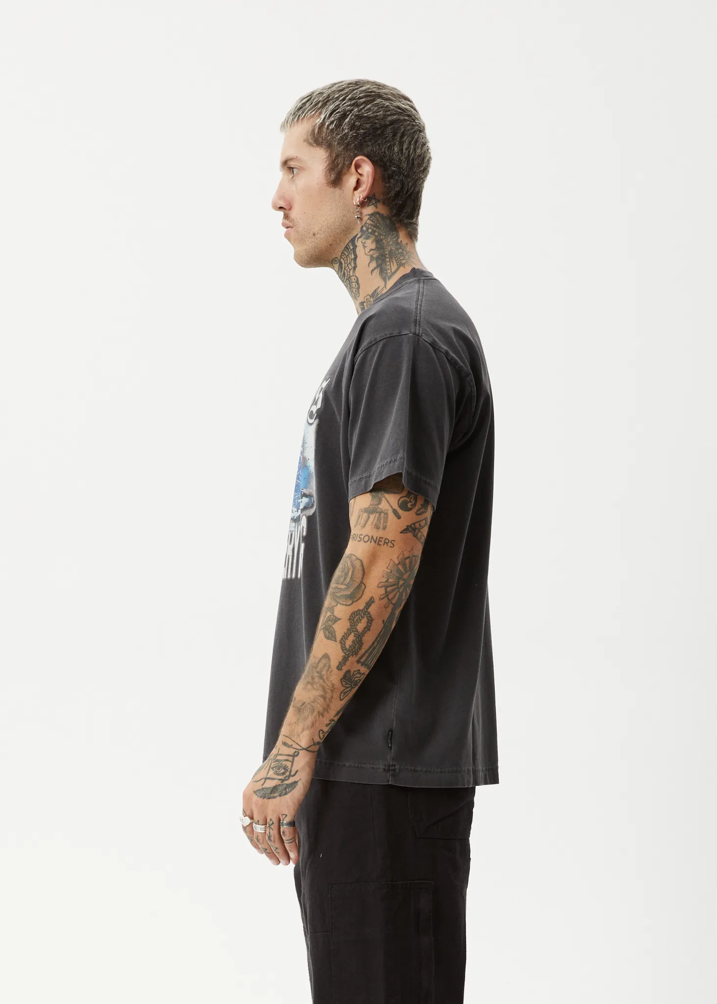 AFENDS Mens Return - Boxy T-Shirt - Stone Black