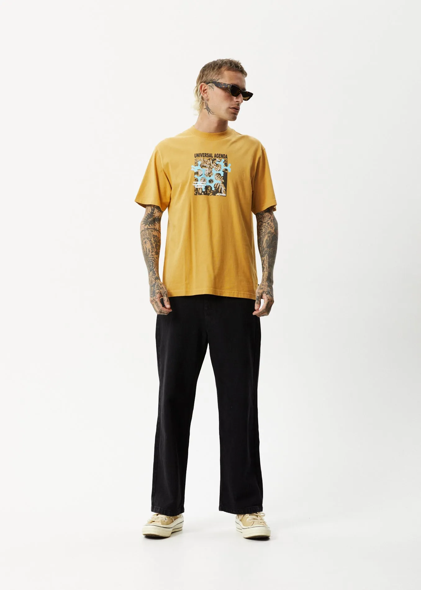 AFENDS Mens Universal - Retro Graphic T-Shirt - Mustard