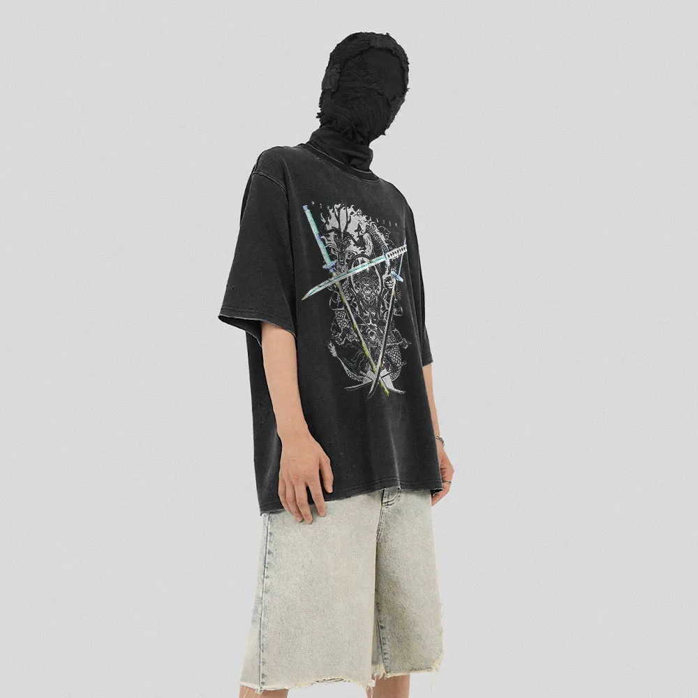 AG® Vintage Anime Three Katana Swords Washed T-Shirt