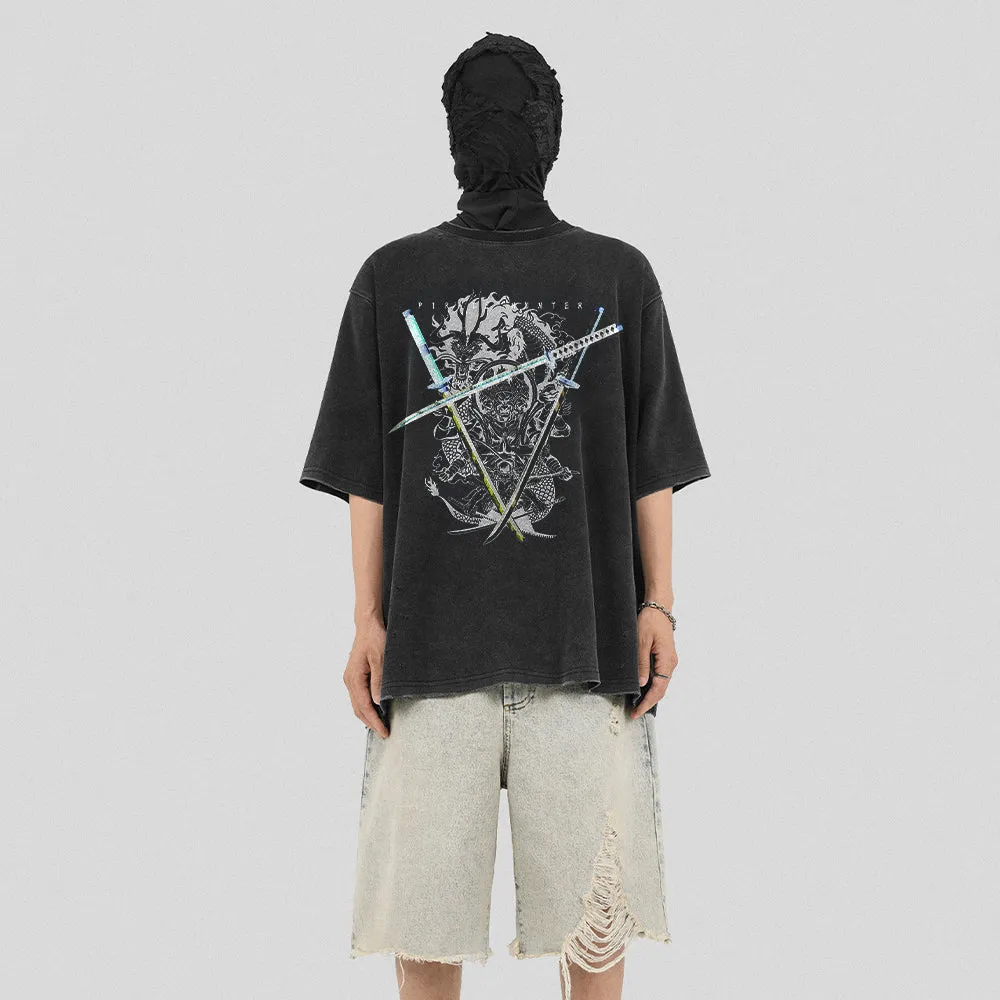 AG® Vintage Anime Three Katana Swords Washed T-Shirt