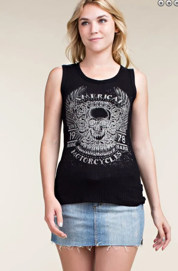America Skull Laced Back Ultra Soft Tank