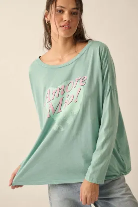 Amore Mio Vintage-Wash Long-Sleeve Graphic Tee
