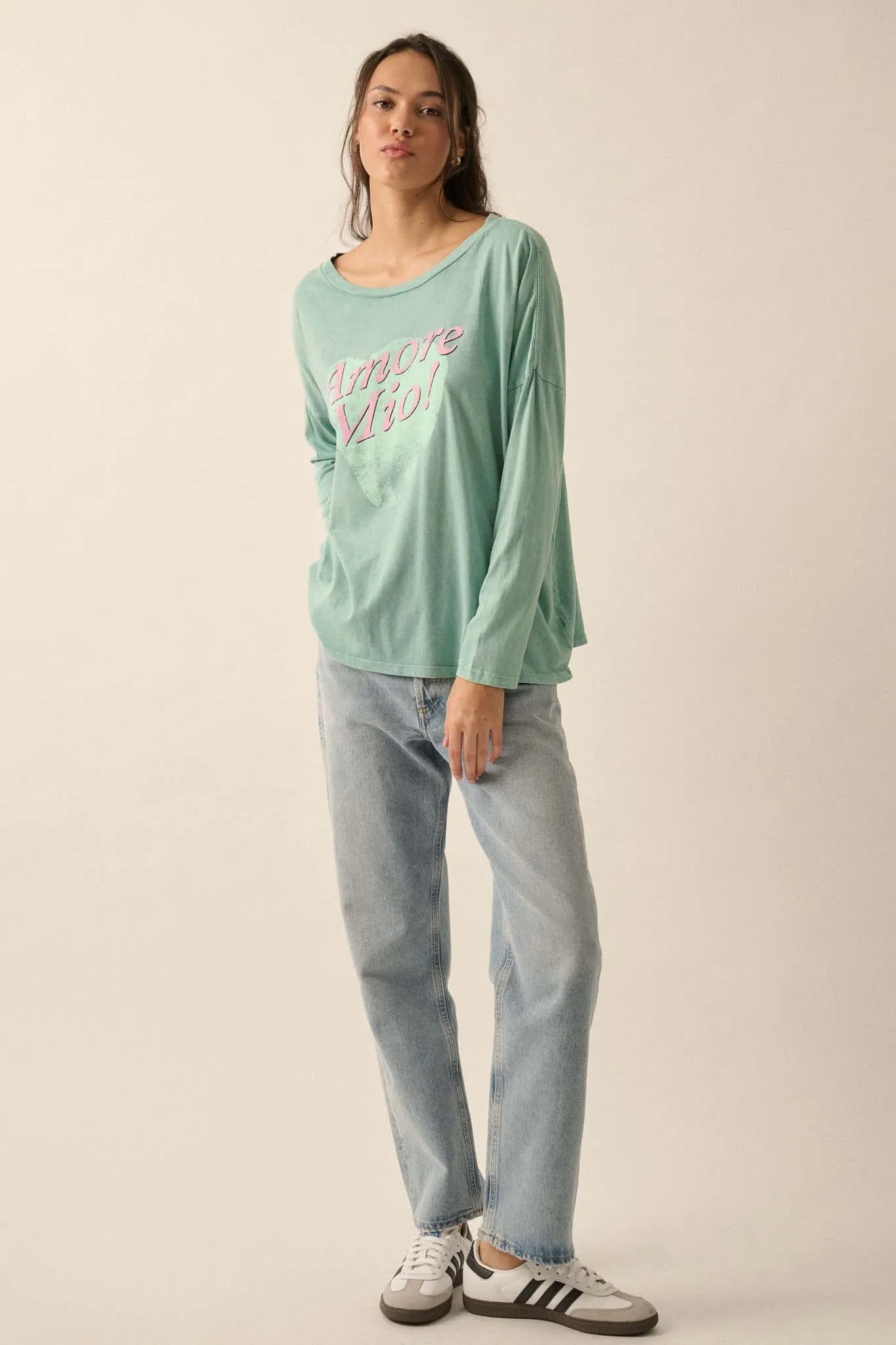 Amore Mio Vintage-Wash Long-Sleeve Graphic Tee