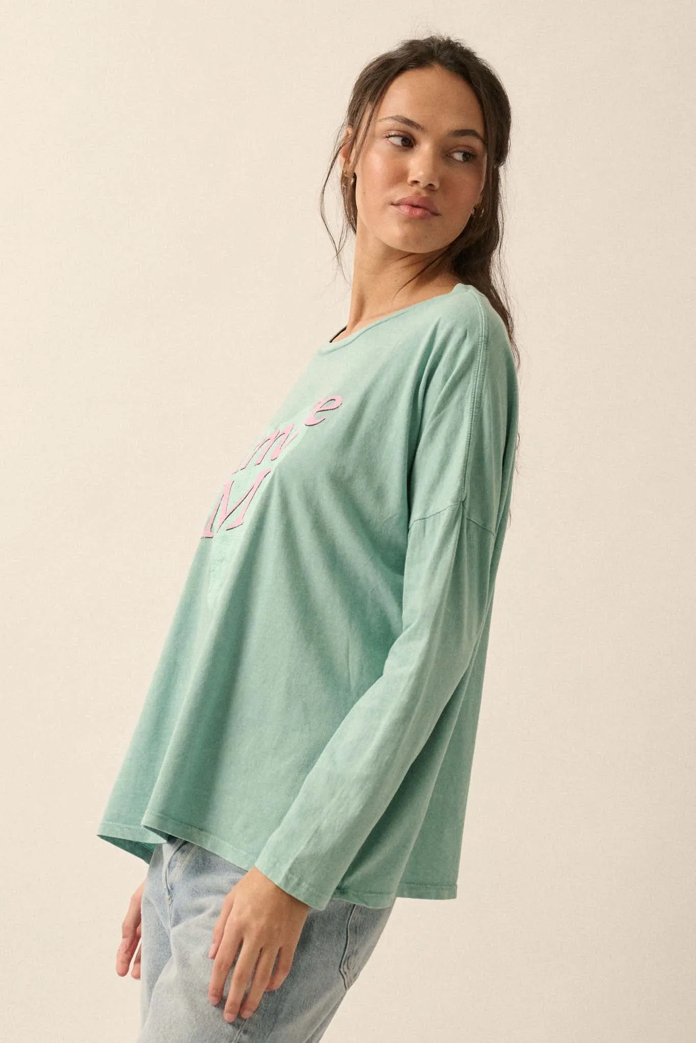 Amore Mio Vintage-Wash Long-Sleeve Graphic Tee
