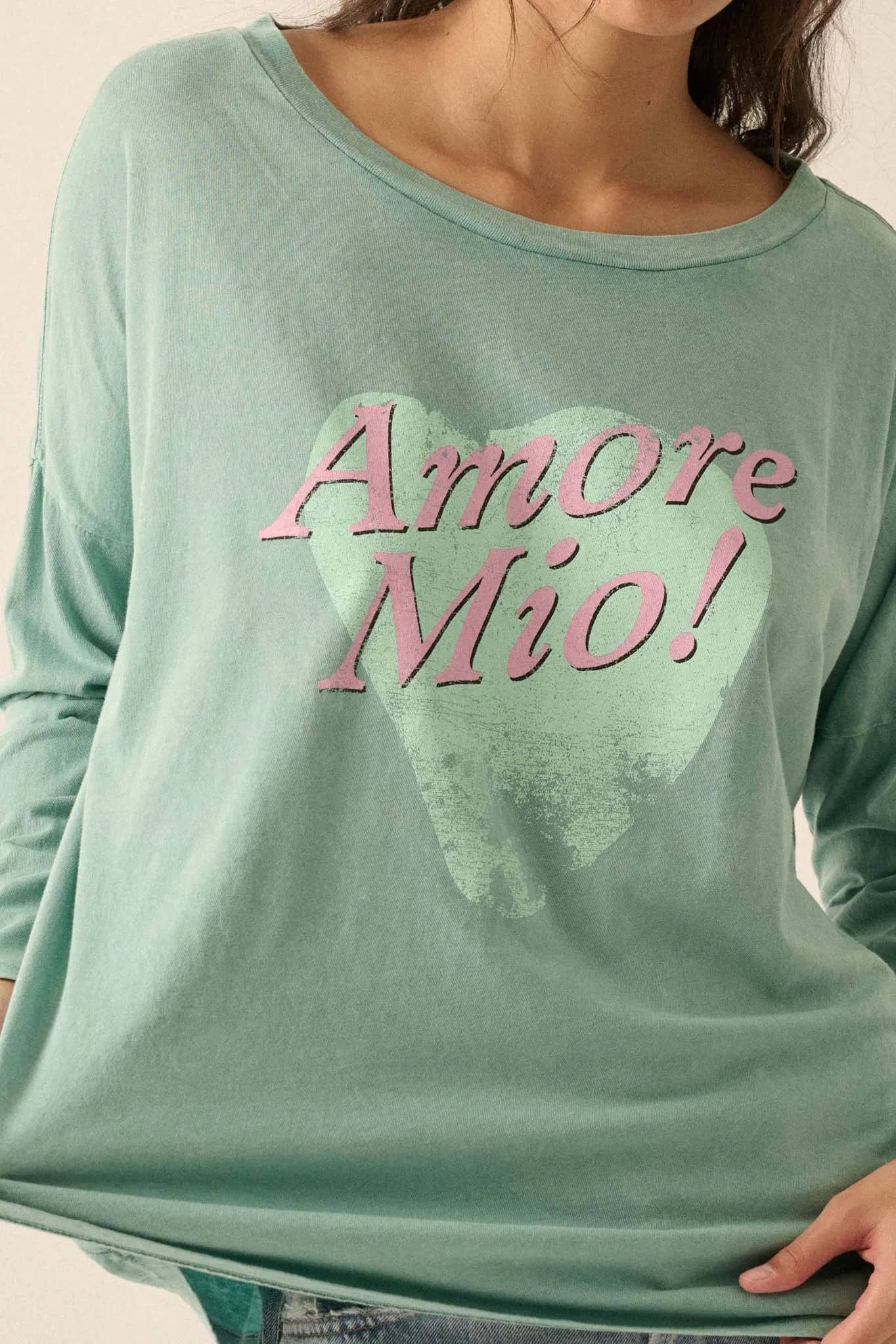 Amore Mio Vintage-Wash Long-Sleeve Graphic Tee