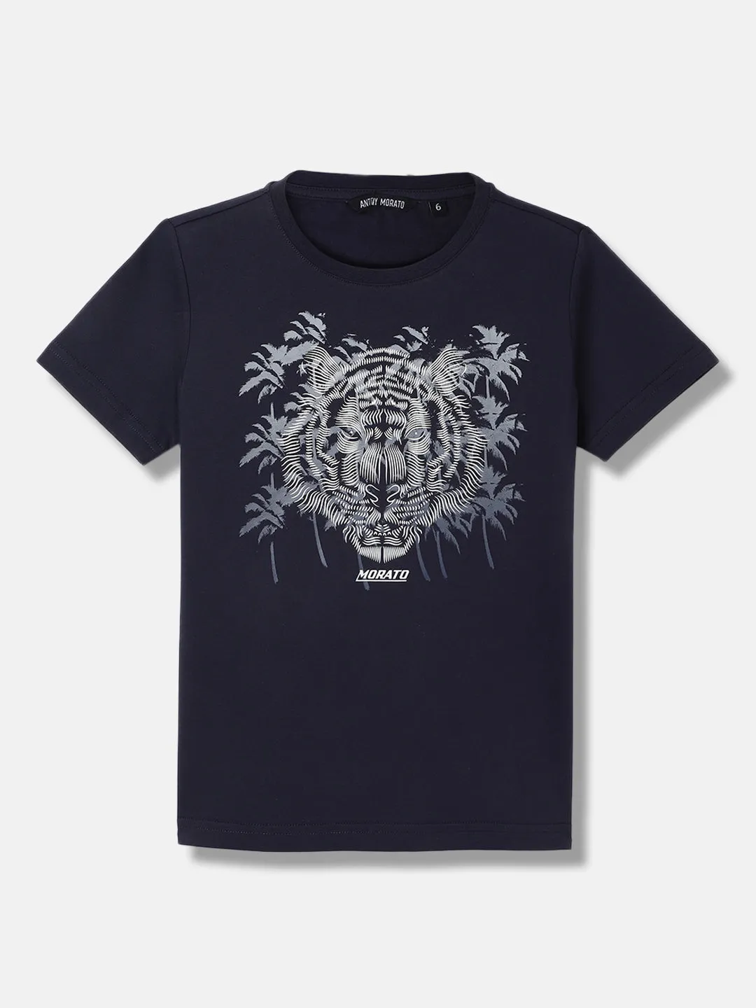 Antony Morato Boys Blue Printed Round Neck Short Sleeves T-Shirt