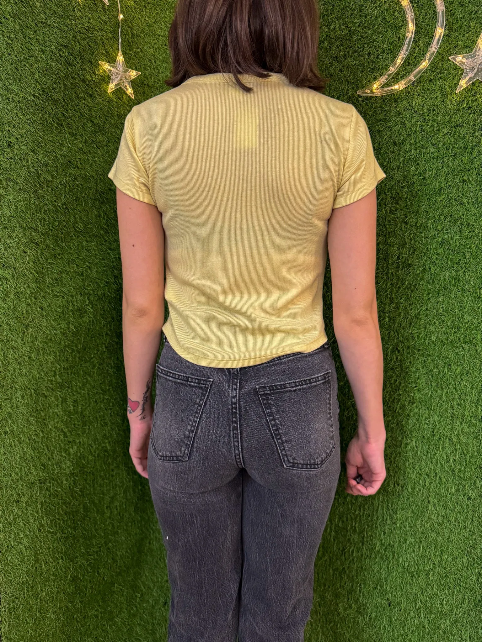 Banjo Frog Yellow Cropped T-Shirt S