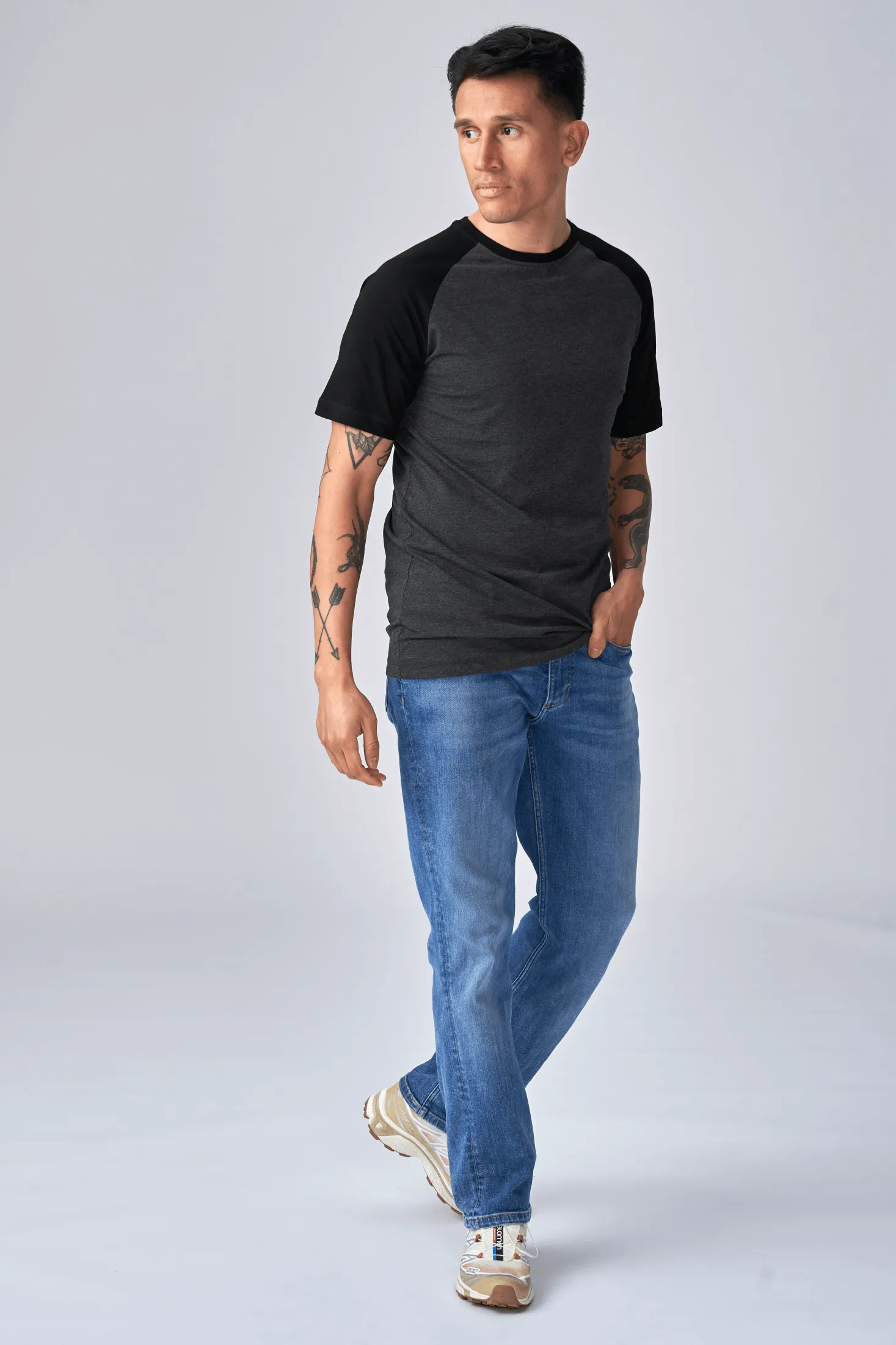 Basic raglan T-shirt - Sort-Mørke Grå