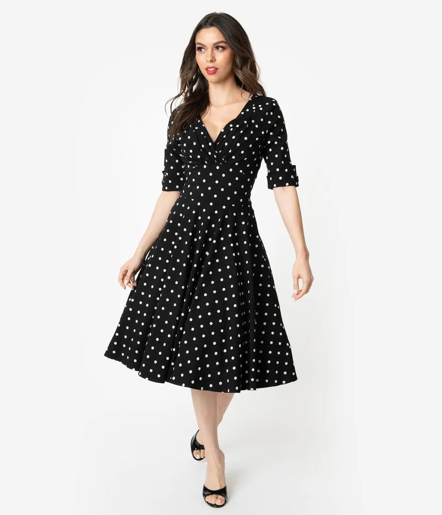 Black and White Dot Delores Swing Dress