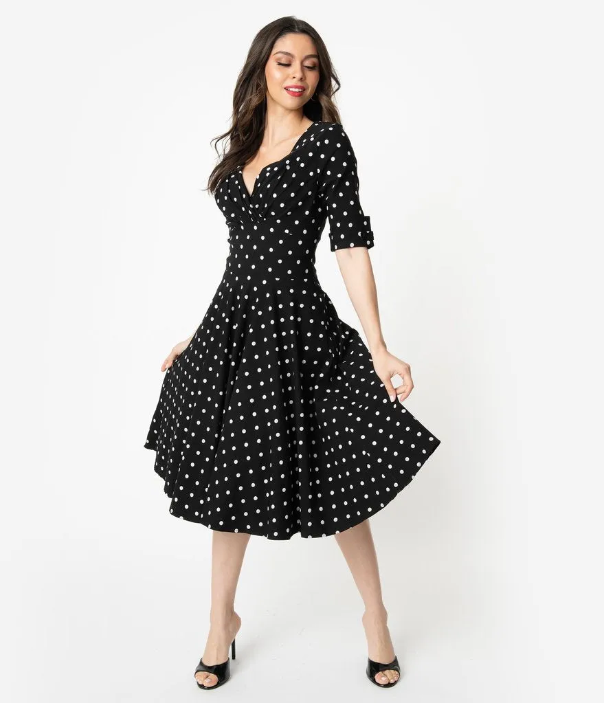 Black and White Dot Delores Swing Dress