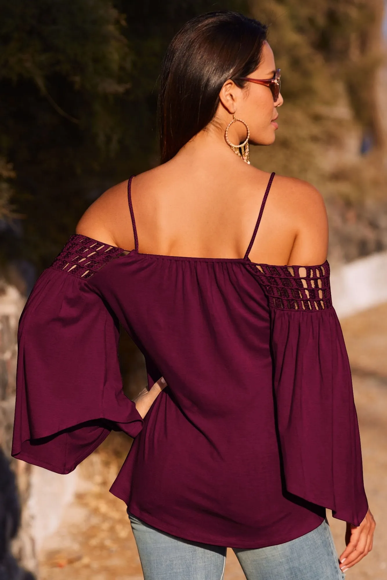 Black Long Sleeve Off Shoulder Backless T-shirt