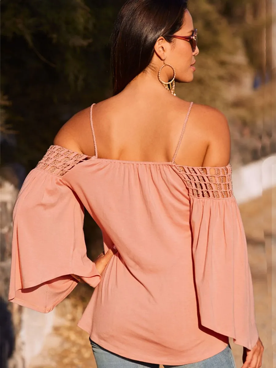 Black Long Sleeve Off Shoulder Backless T-shirt
