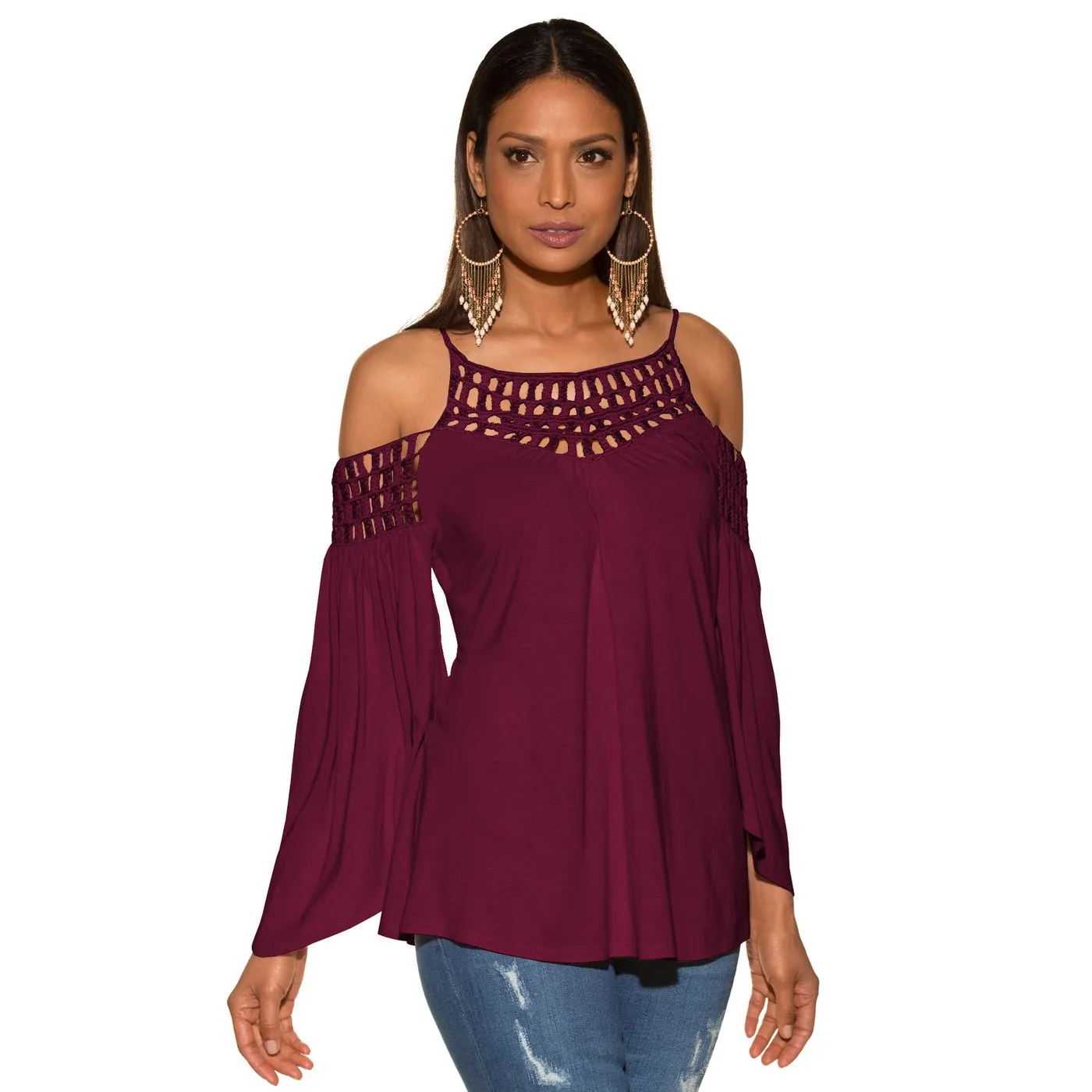 Black Long Sleeve Off Shoulder Backless T-shirt