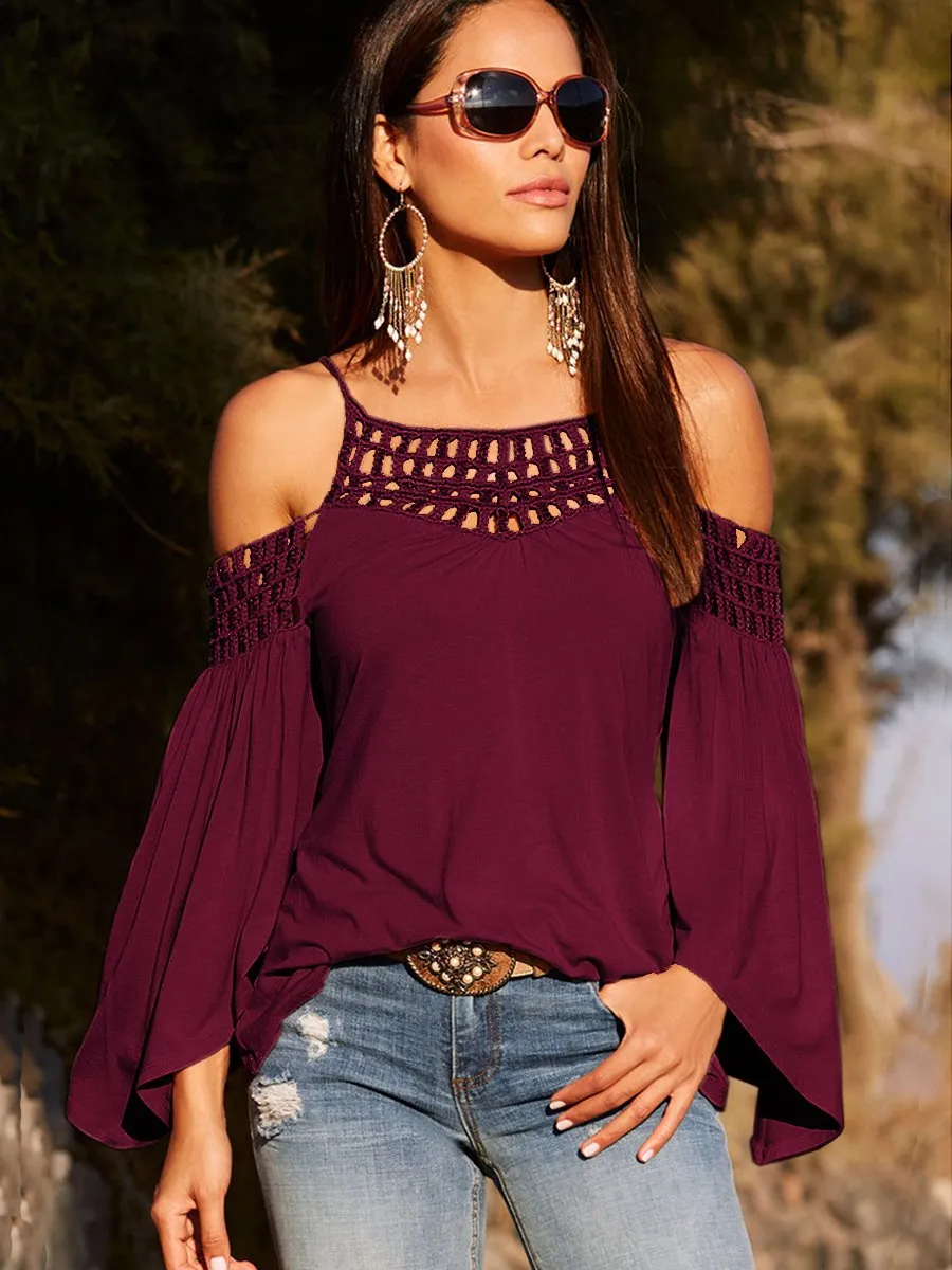Black Long Sleeve Off Shoulder Backless T-shirt