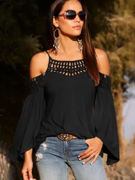 Black Long Sleeve Off Shoulder Backless T-shirt