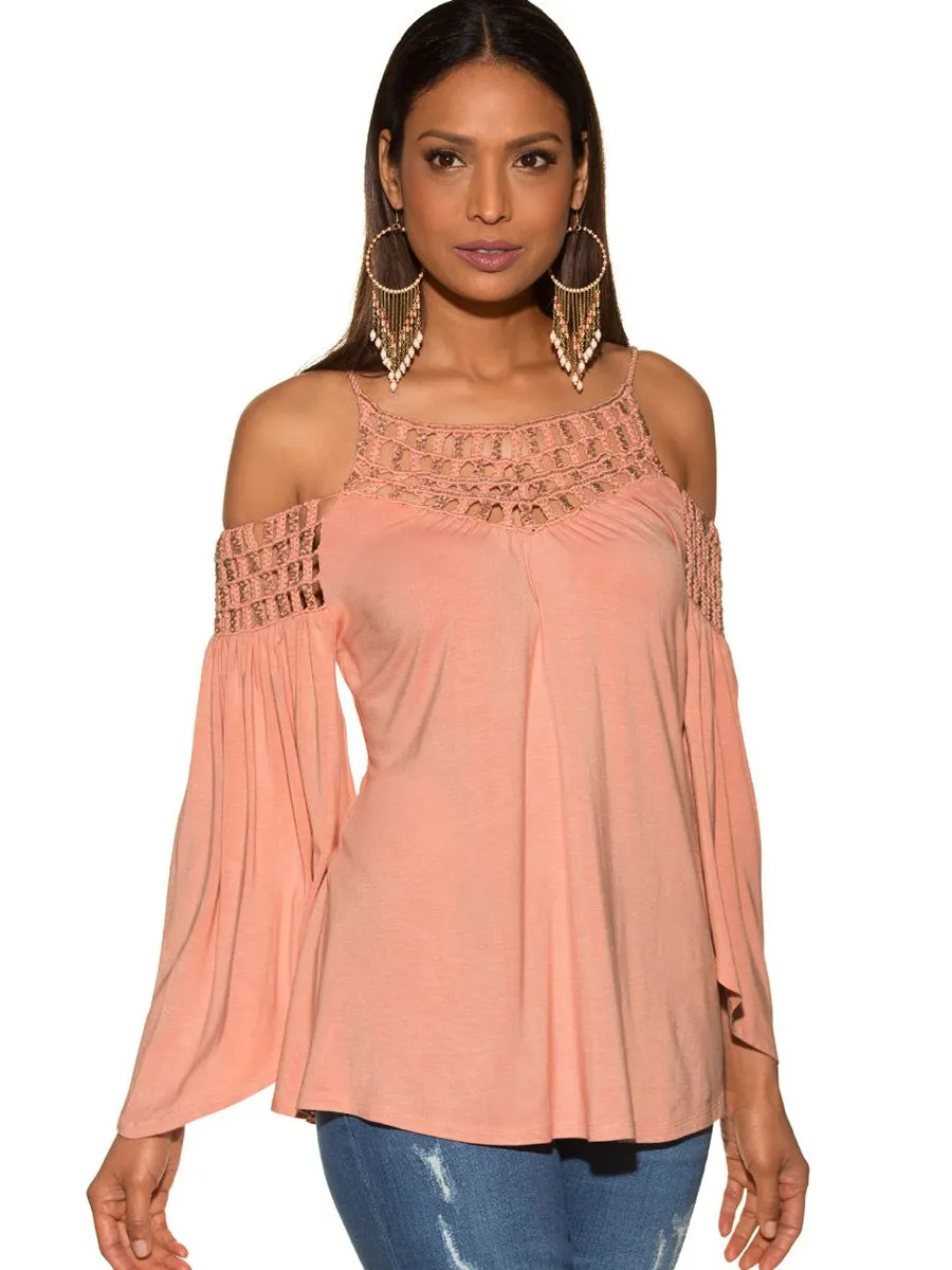Black Long Sleeve Off Shoulder Backless T-shirt