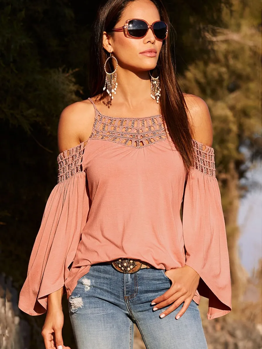 Black Long Sleeve Off Shoulder Backless T-shirt