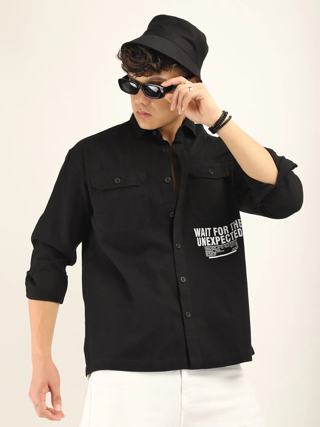 Black Twill Solid Plain Shirt