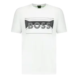 BOSS COTTON-BLEND REGULAR-FIT T-SHIRT WITH LOGO ARTWORK WHITE