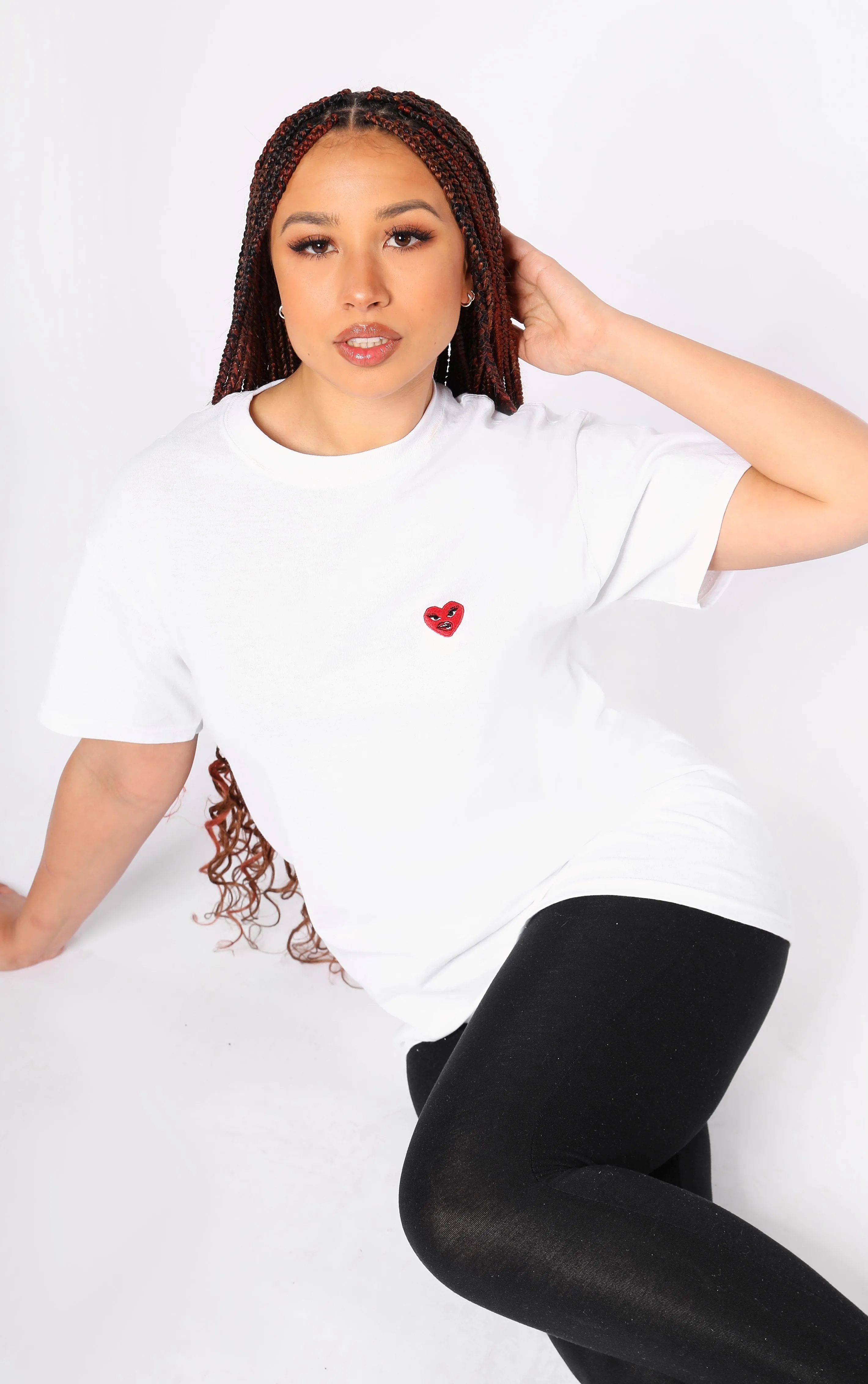 Broken Hearts Club Embroidered Heart White T-Shirt