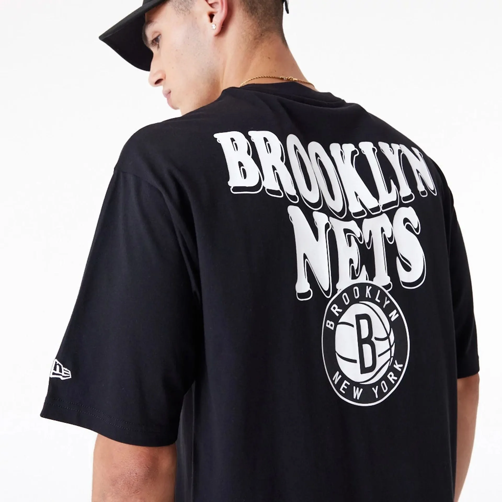 Brooklyn Nets NBA Script Black Oversized T-Shirt